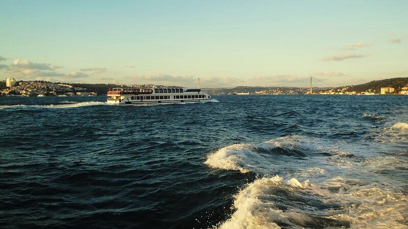 Passenger Ferry on Water — Blue, Calm