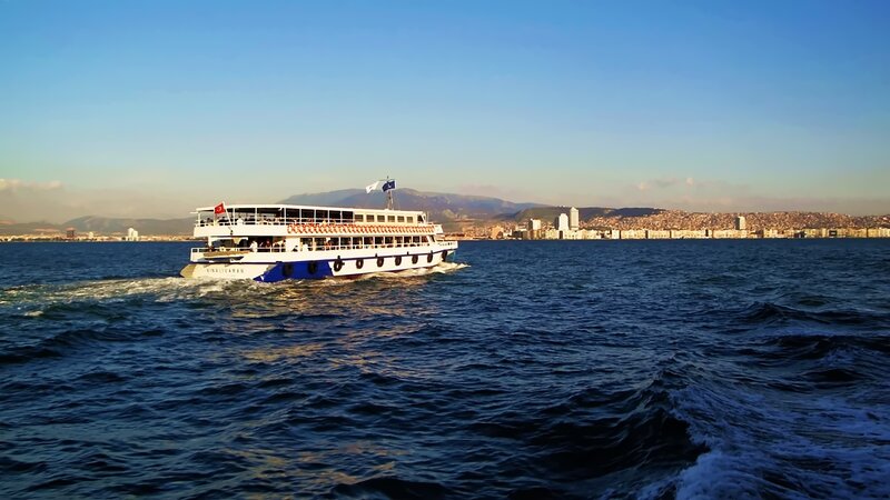 Passenger Ferry on Water — Blue