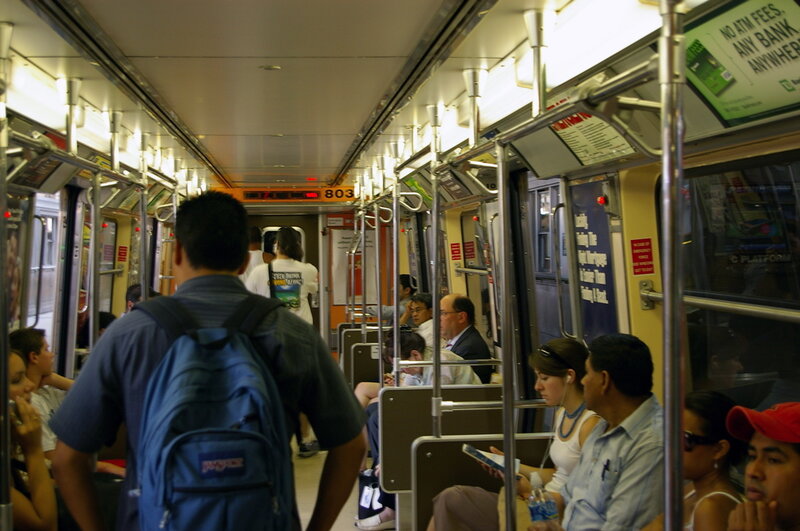 Passengers on a subway train