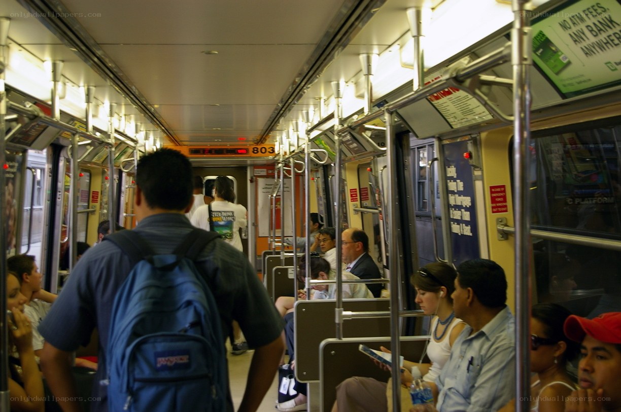 Passengers on a subway train