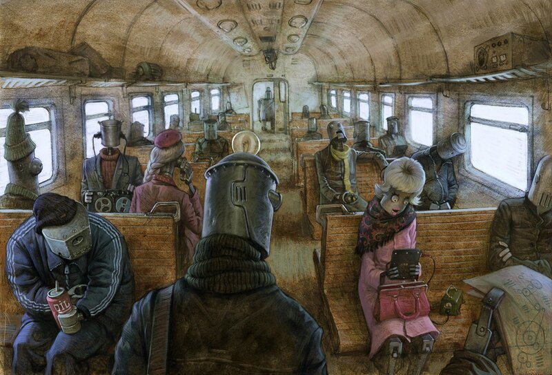 Passengers on a Train — Brown