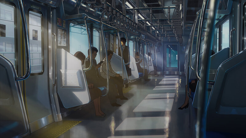 Passengers on Subway Train — Blue