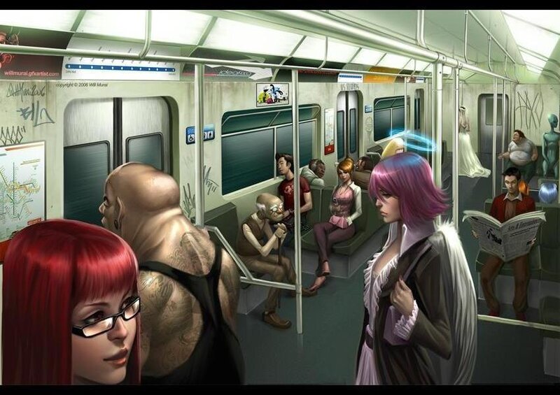 Passengers on Subway Train
