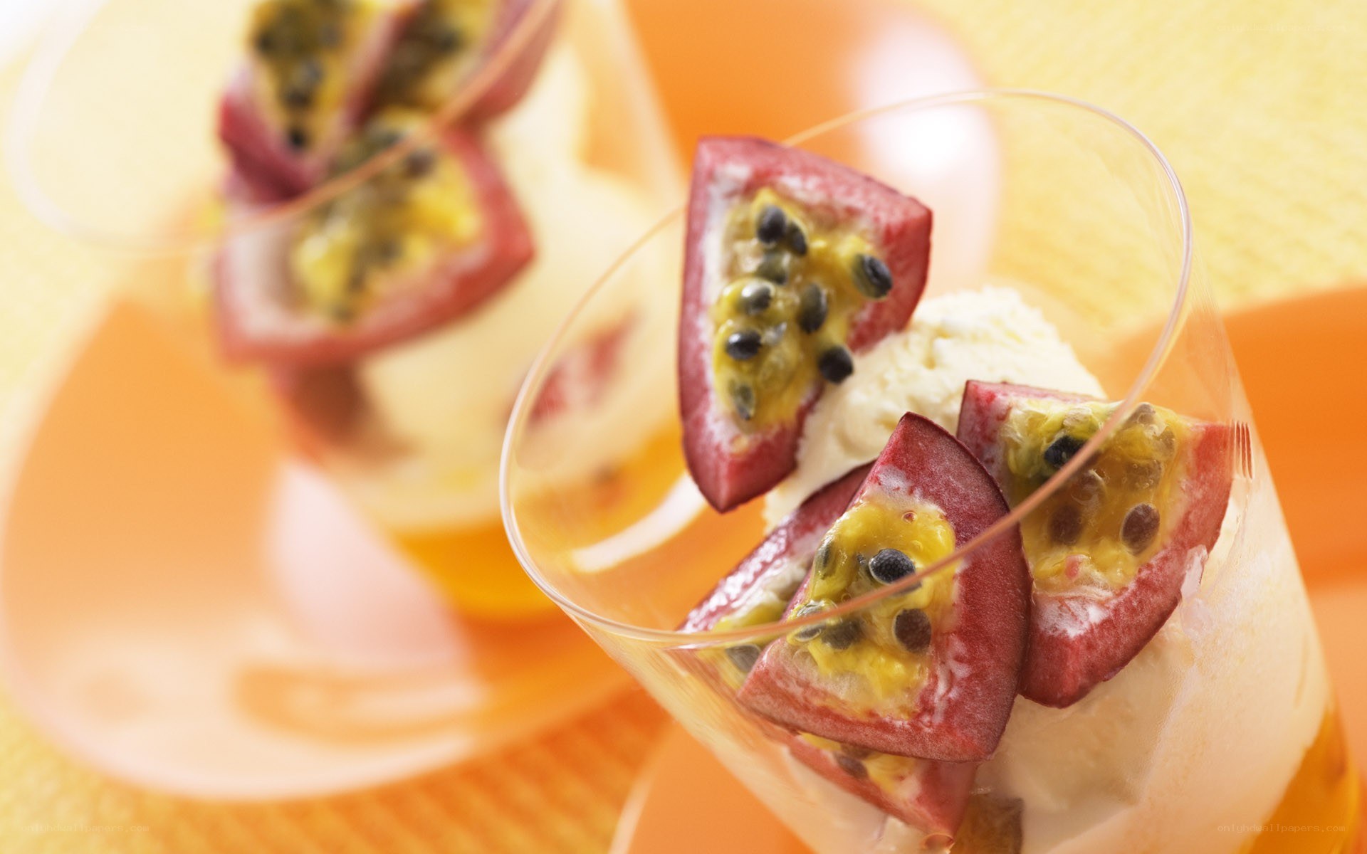 Passion fruit dessert in glasses