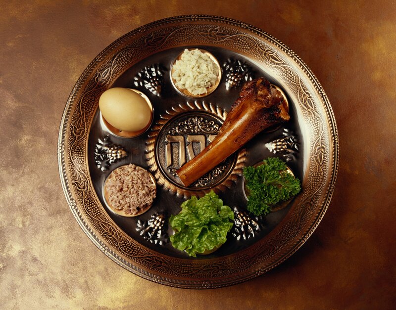 Passover Seder plate with symbolic foods