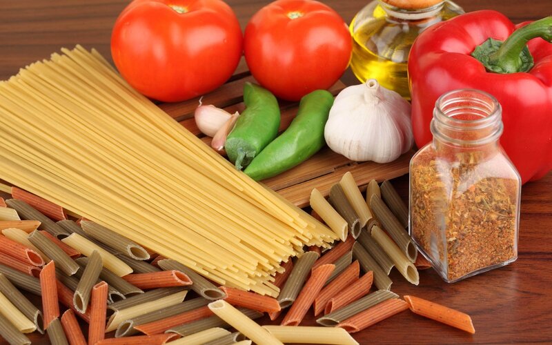 Pasta and Vegetables — Red, Neutral
