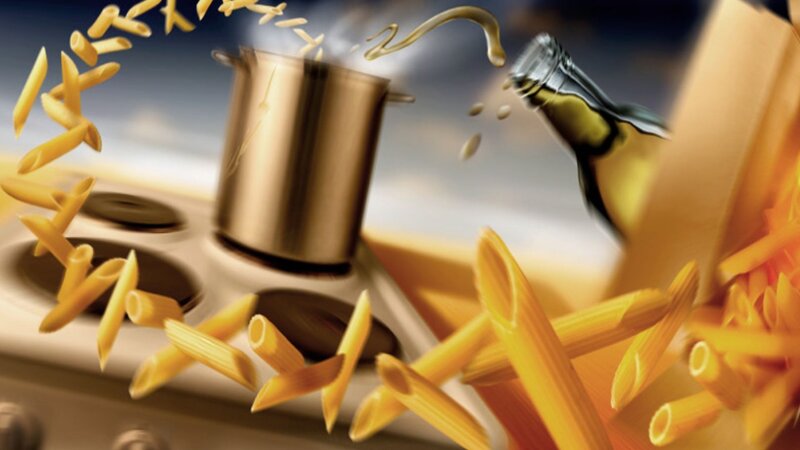 Pasta cooking action scene