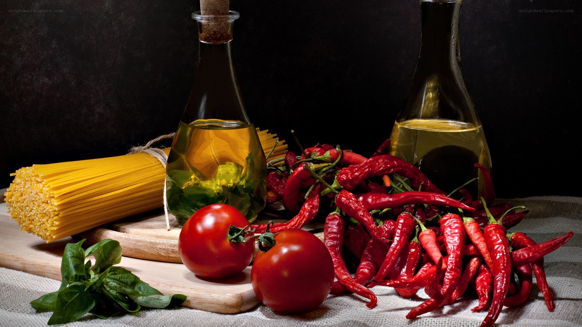 Pasta ingredients on a cutting board