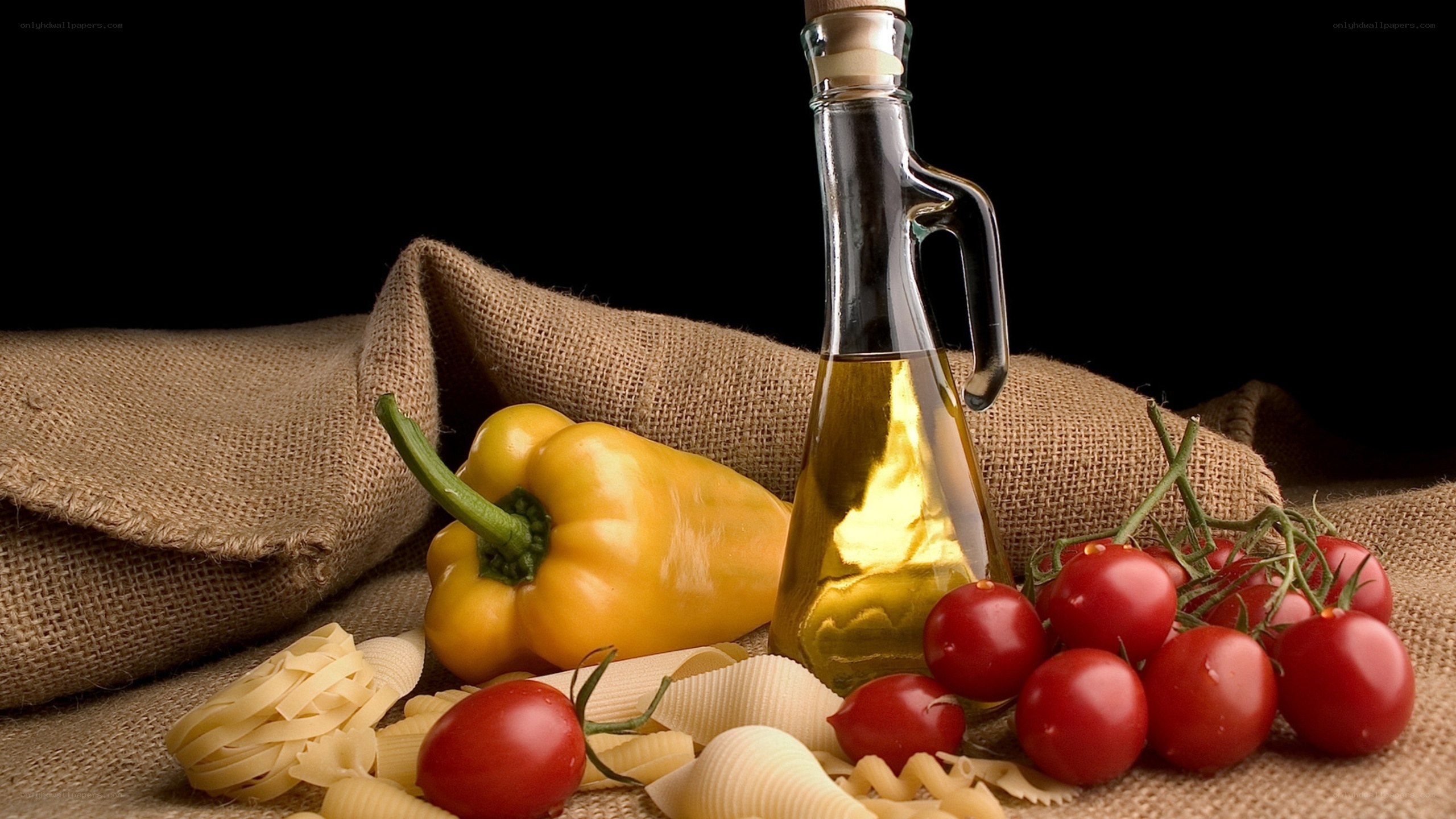 Pasta ingredients on burlap