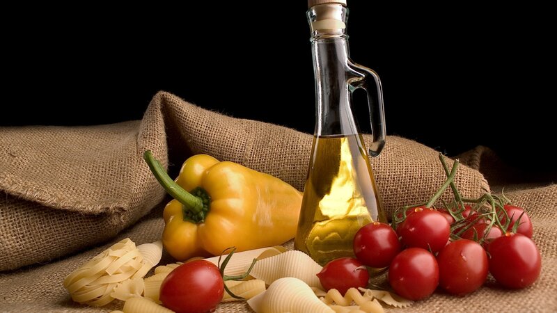 Pasta Ingredients on Burlap — Yellow