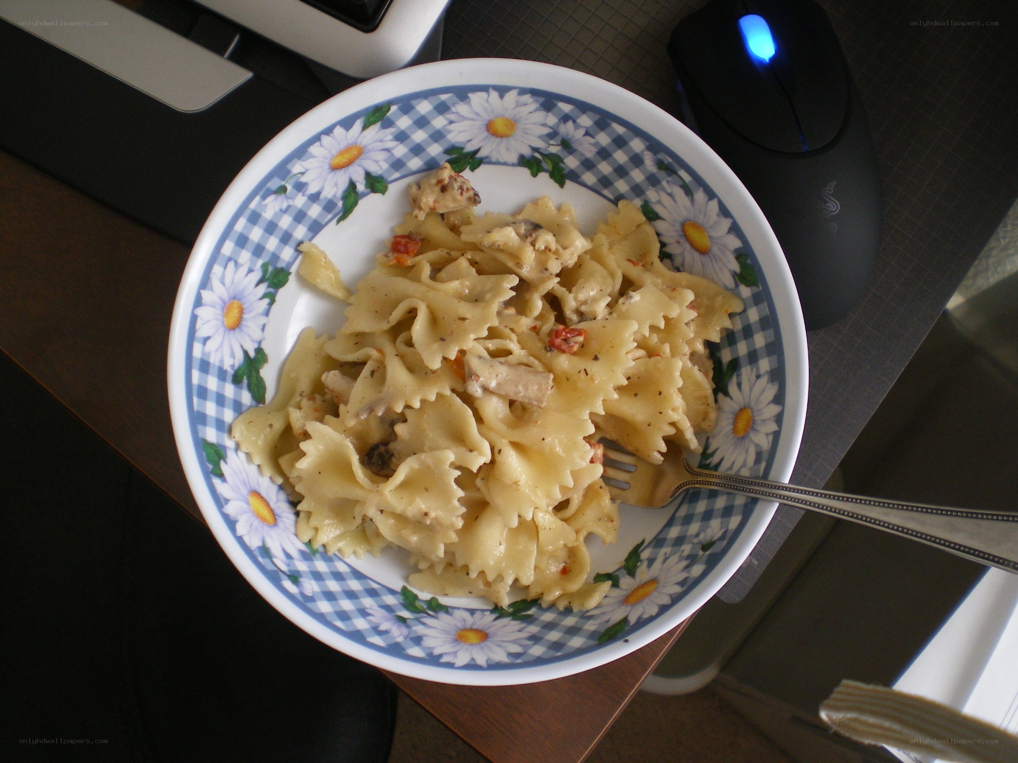pasta on a floral plate