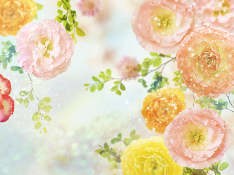 Pastel Flowers with Leaves — Pink