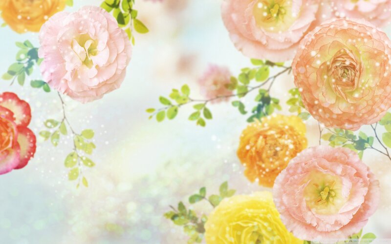 Pastel Flowers with Leaves