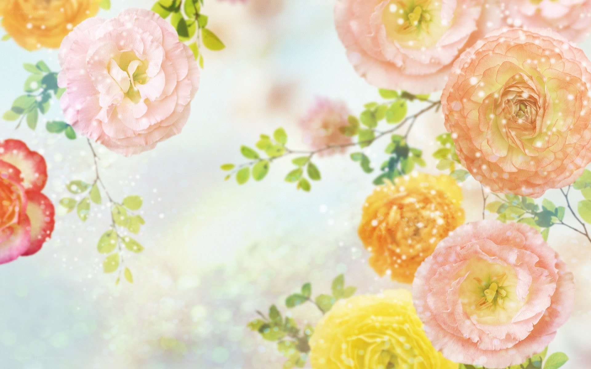 pastel flowers with sparkles