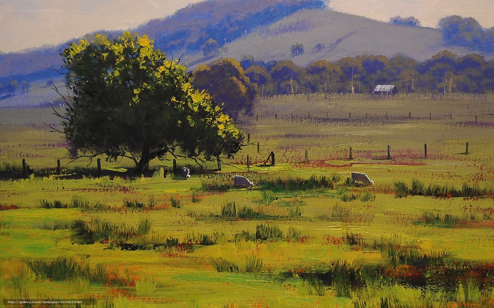 Pastoral landscape with grazing sheep