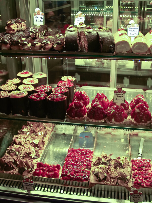 pastry display in a bakery
