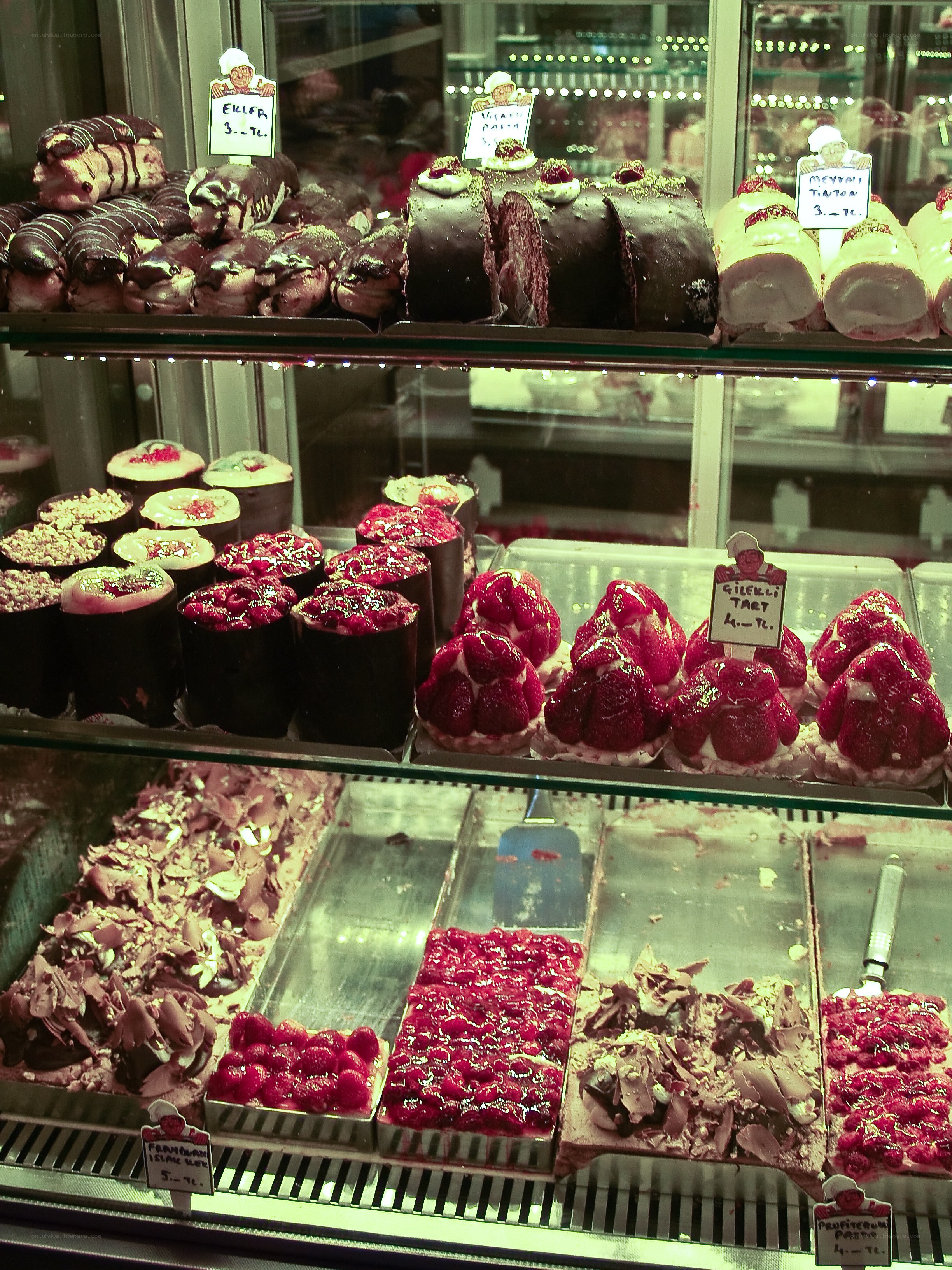 pastry display in a bakery