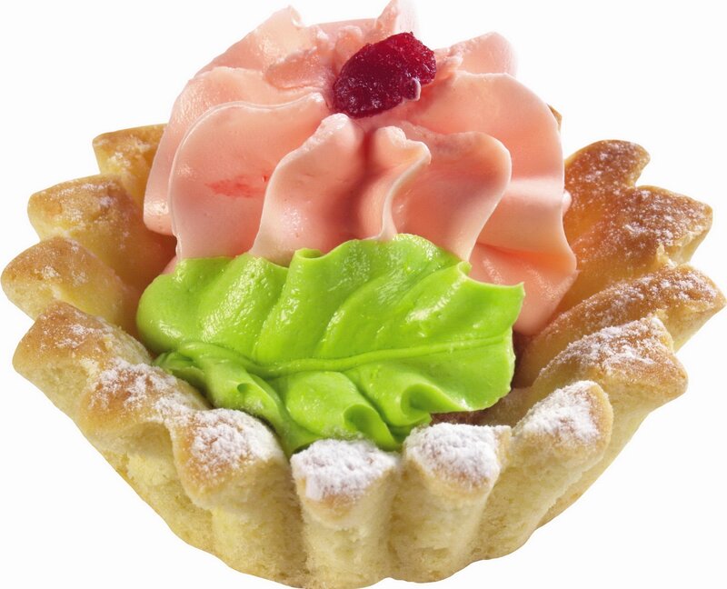 pastry with pink and green cream