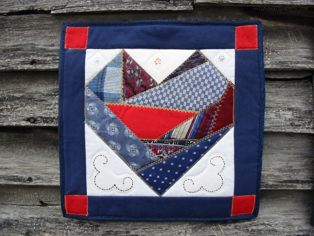 patchwork quilt with tie fabric