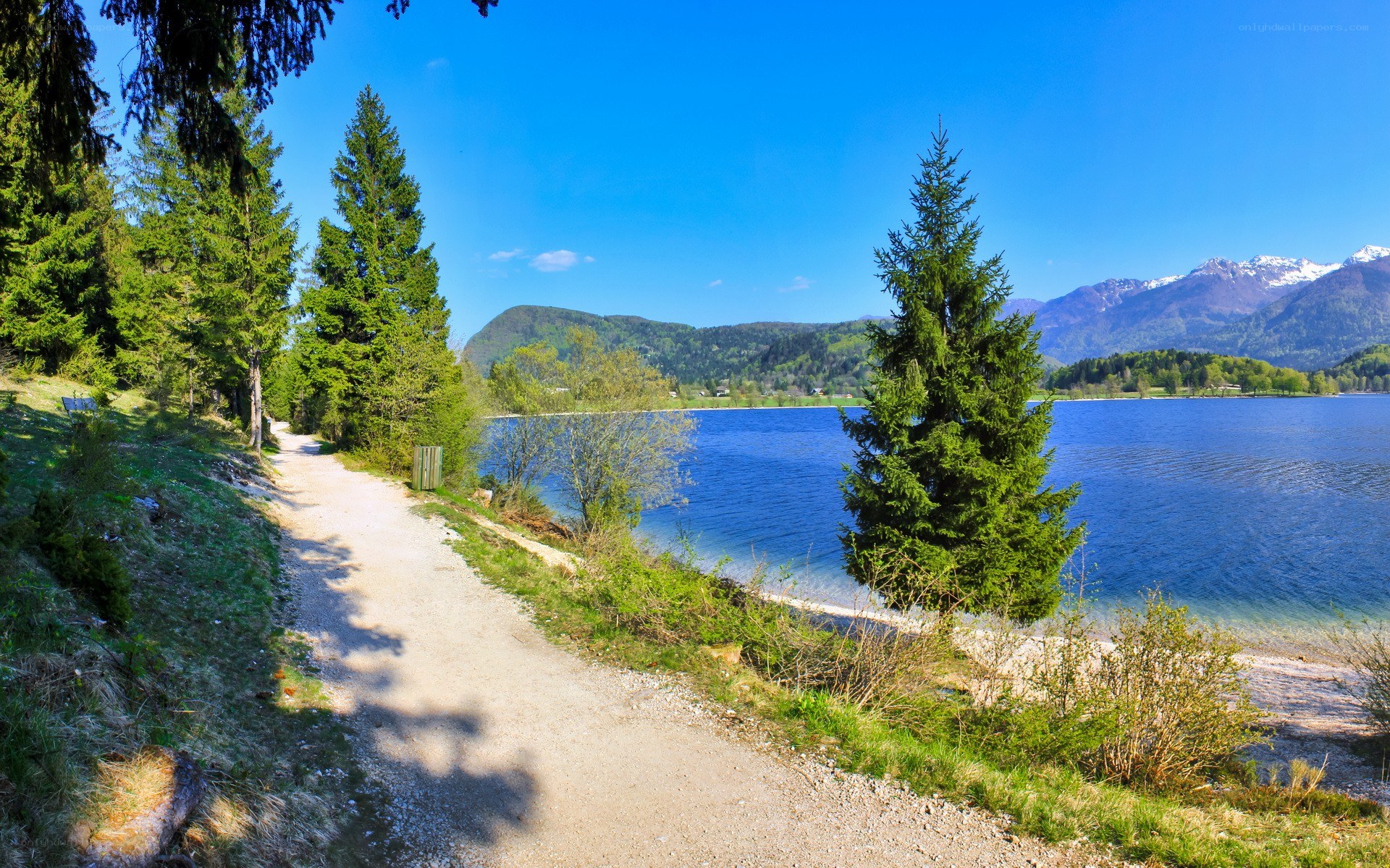 Path along a lake in the mountains