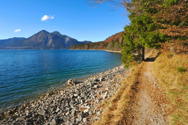 Path Along Lake Shore — Blue, Serene
