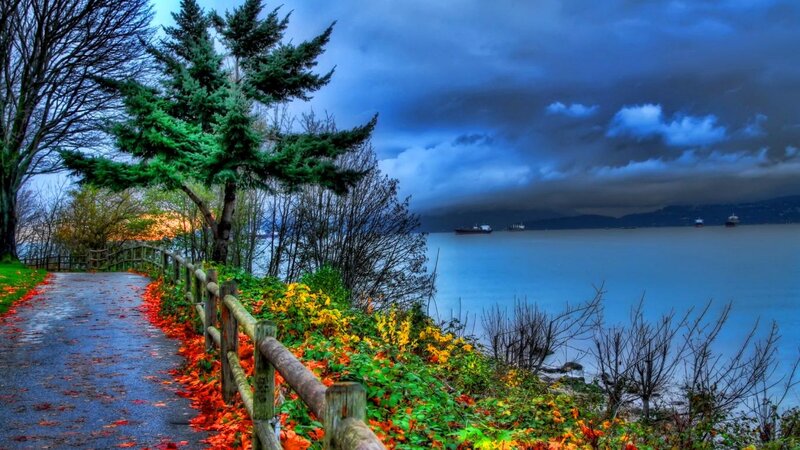 Path Along Waterfront — Blue, Dramatic, Autumn