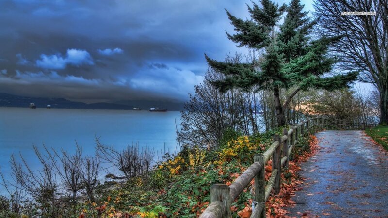 Path Along Waterfront — Blue, Dramatic