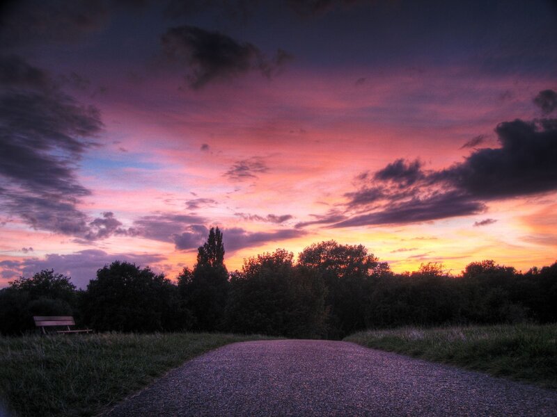 Path at sunset with colorful sky