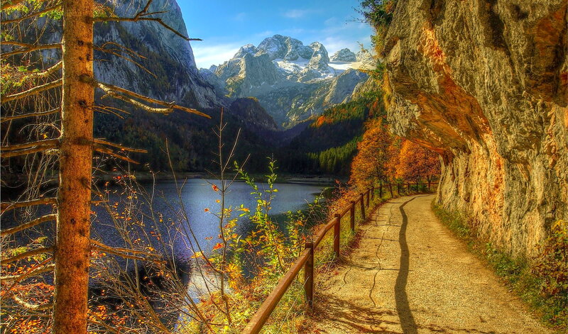 Path Beside Mountain Lake — Blue