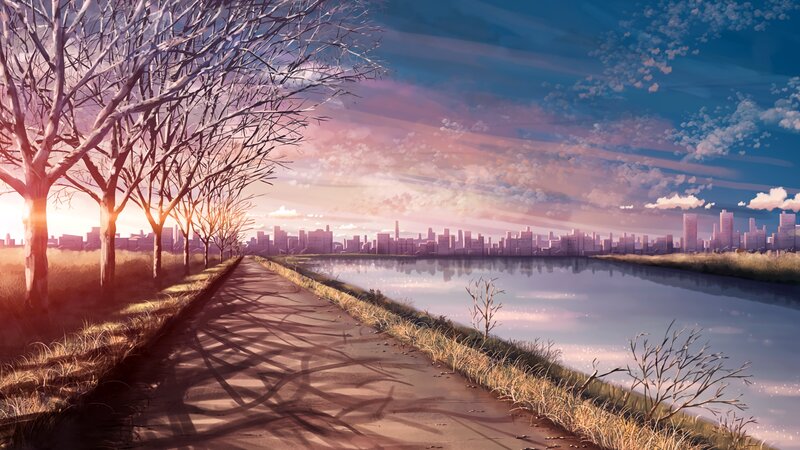 Path Beside River at Sunset — Blue