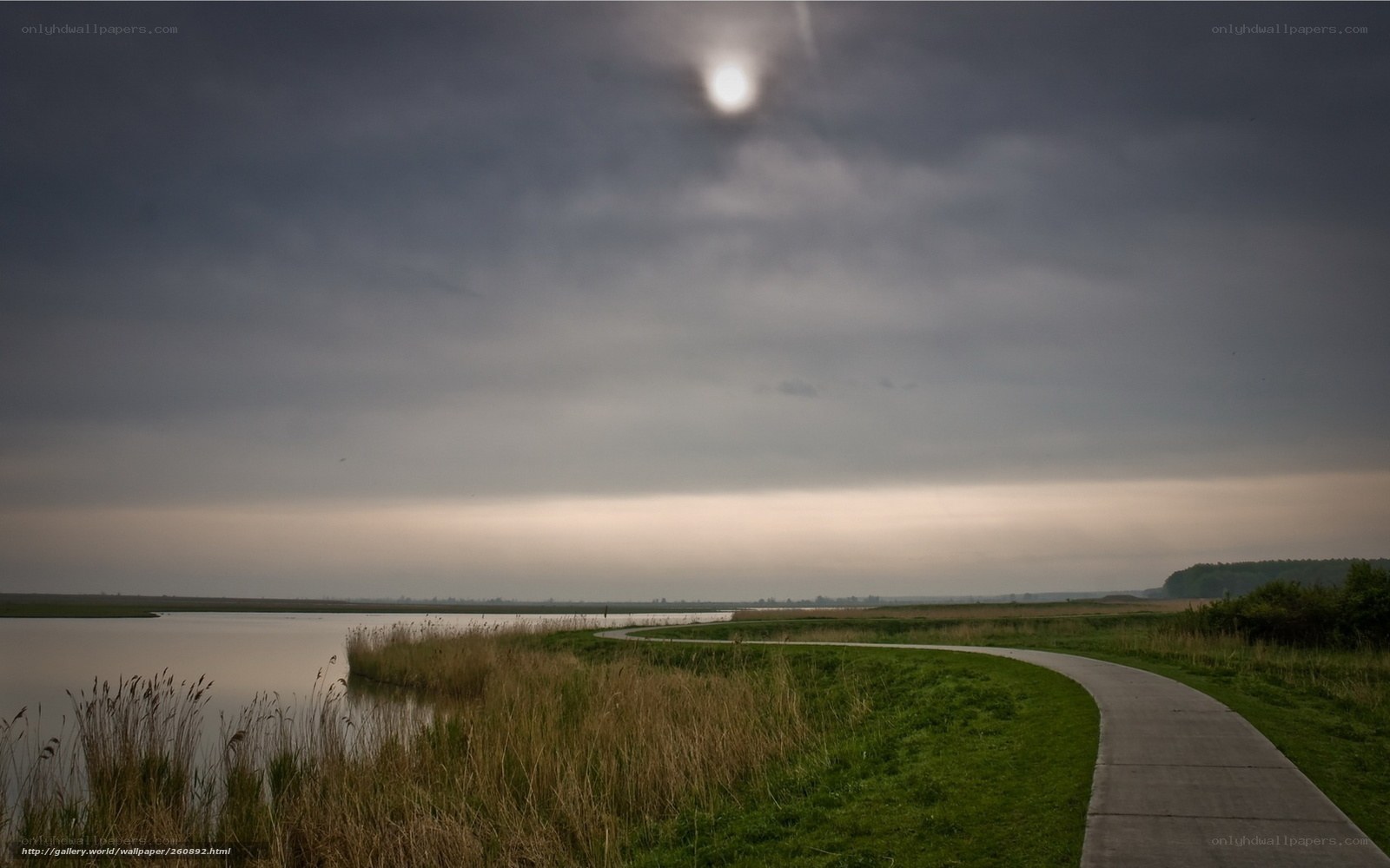 Path by the lake at dusk