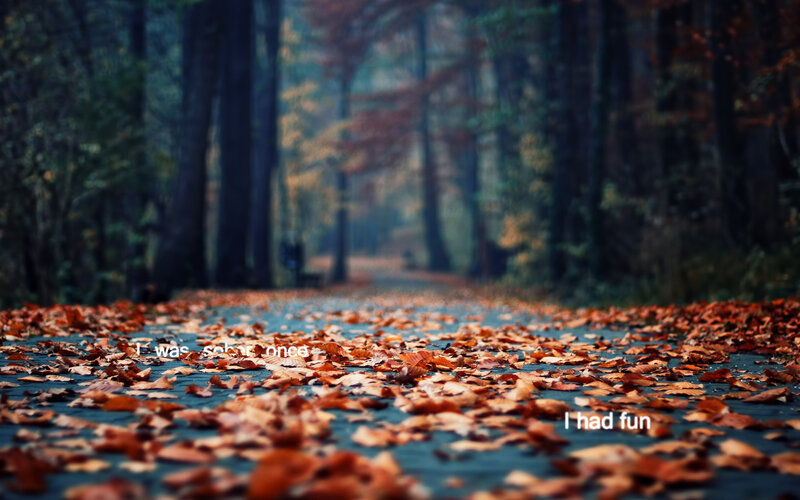 Path Covered in Autumn Leaves — Brown, Serene, Photograph, Trees, Text