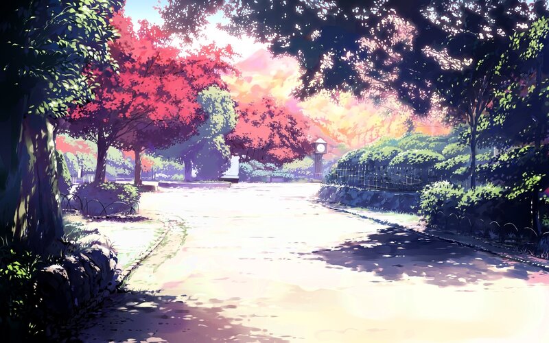 Path in Autumn Park — Red, Serene, Sunset