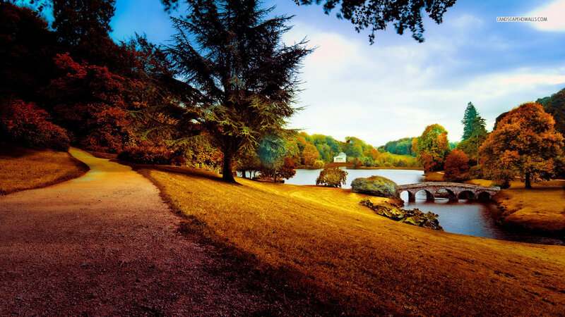Path Near Lake with Bridge