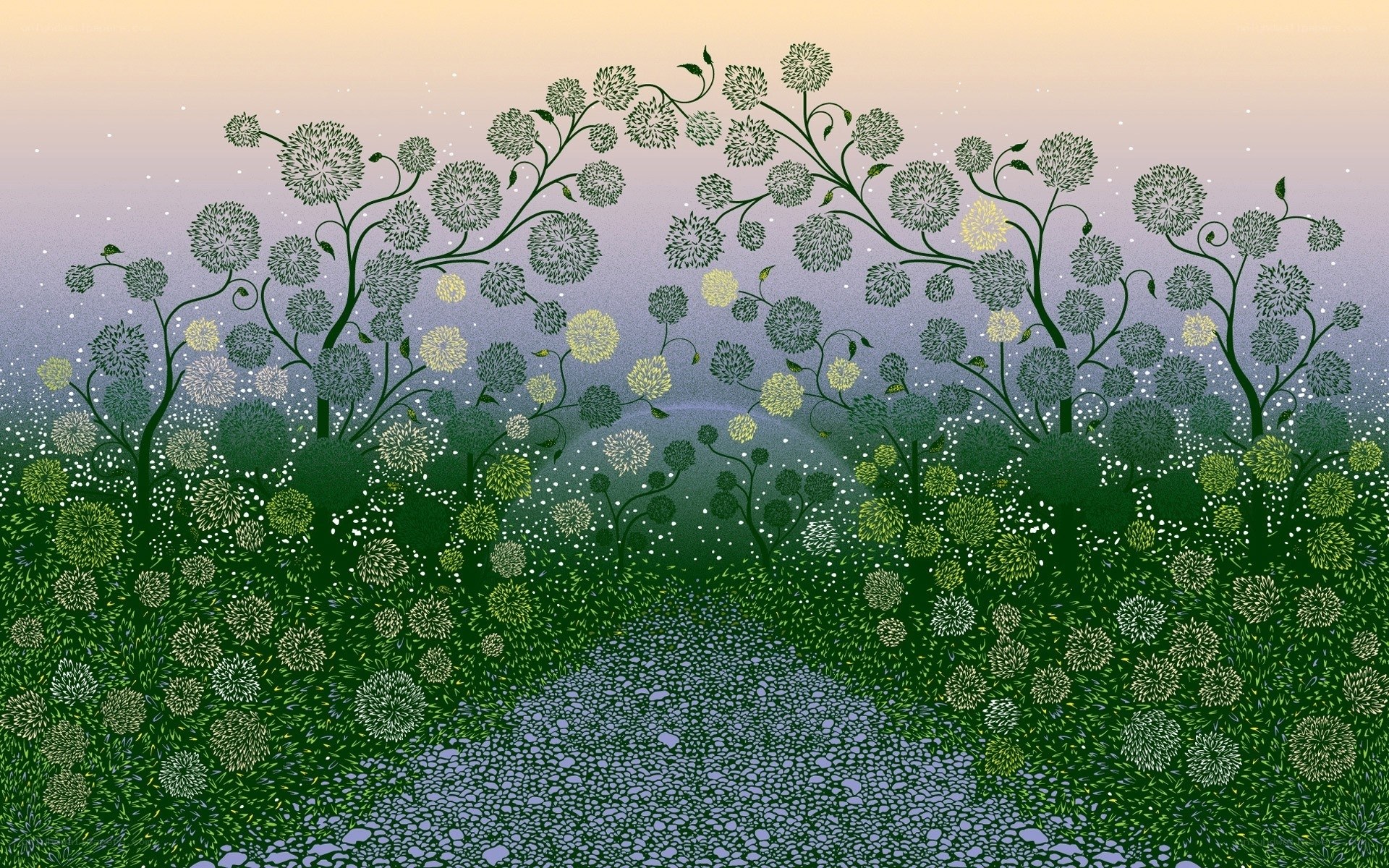 Path through a dreamy flower field