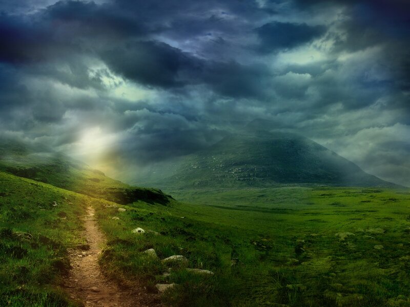 Path through a stormy landscape