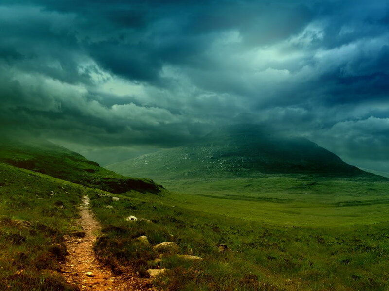 Path through a stormy landscape