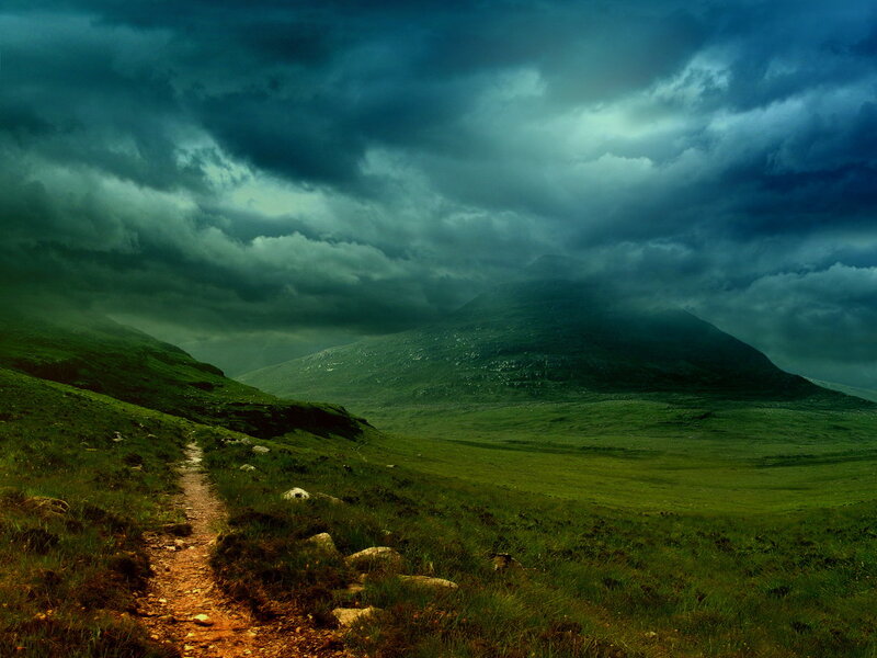 Path through a stormy landscape