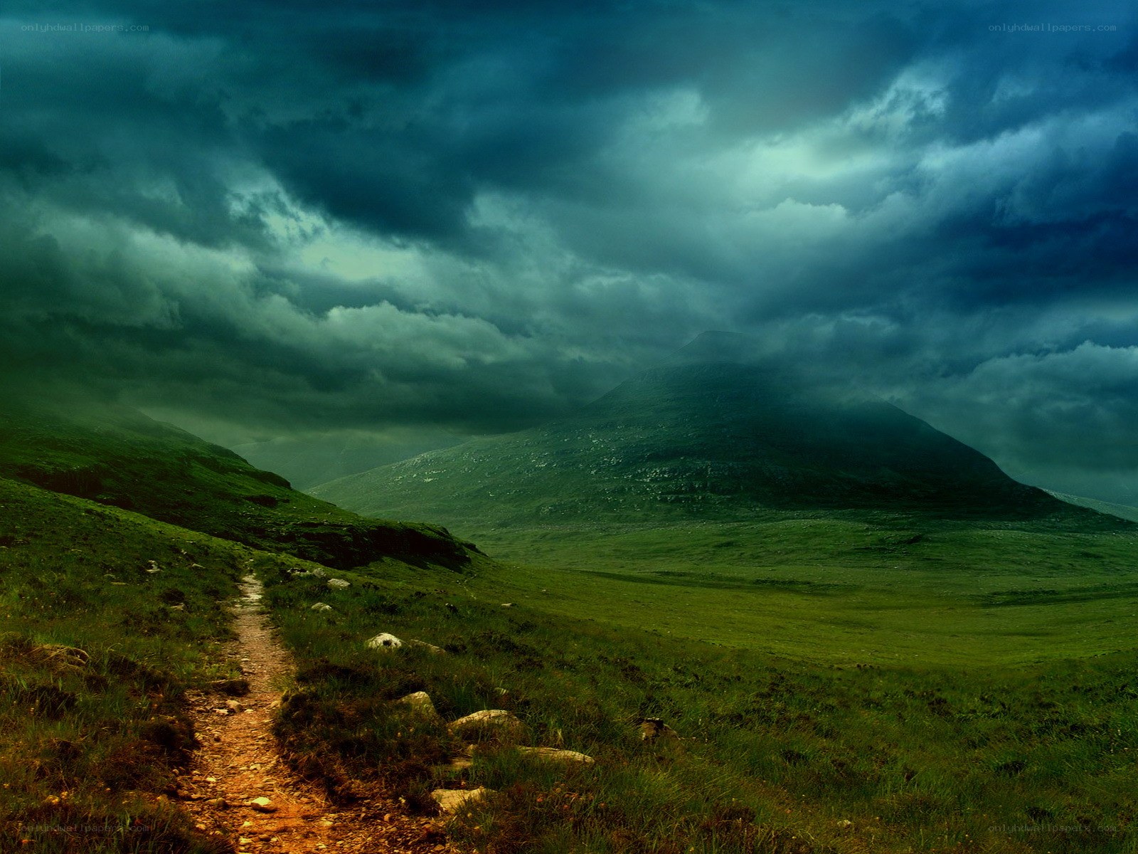 Path through a stormy landscape