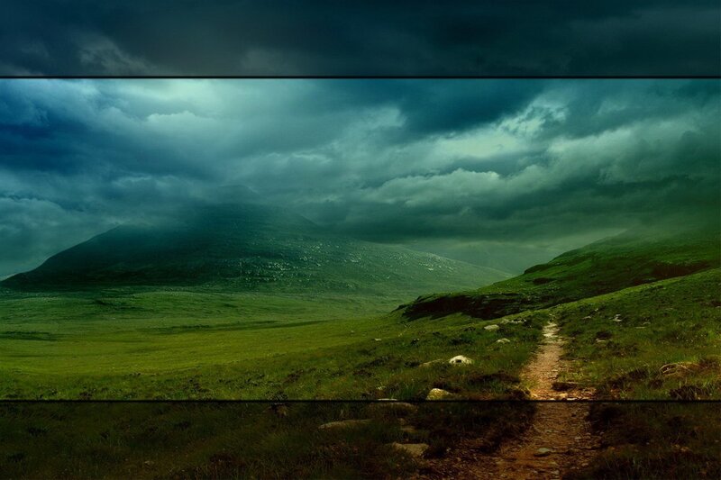Path through a stormy landscape