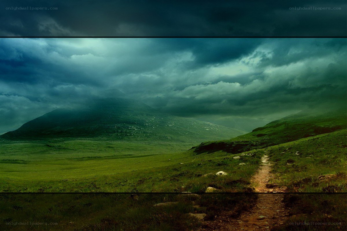Path through a stormy landscape