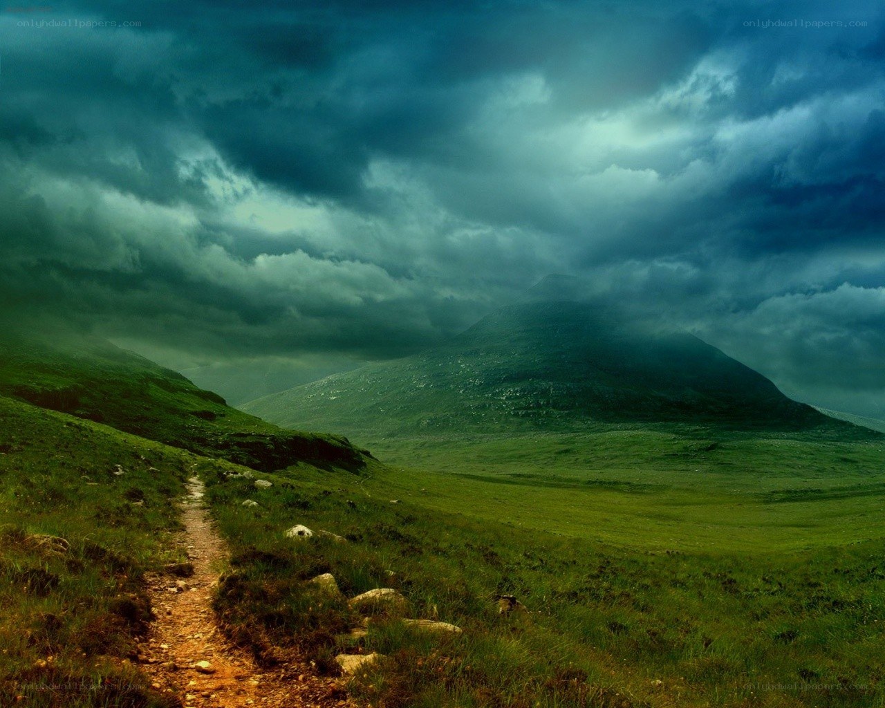 Path through a stormy landscape