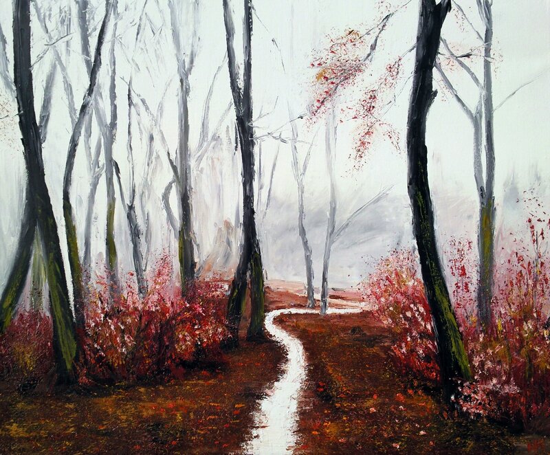 Path Through Autumn Forest — White