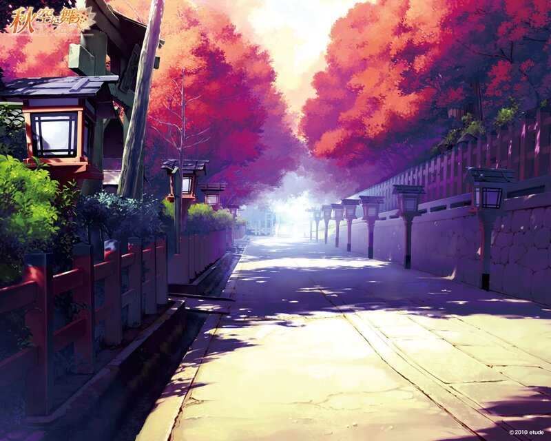 Path Through Autumn Trees — Red, Serene, Digital Art