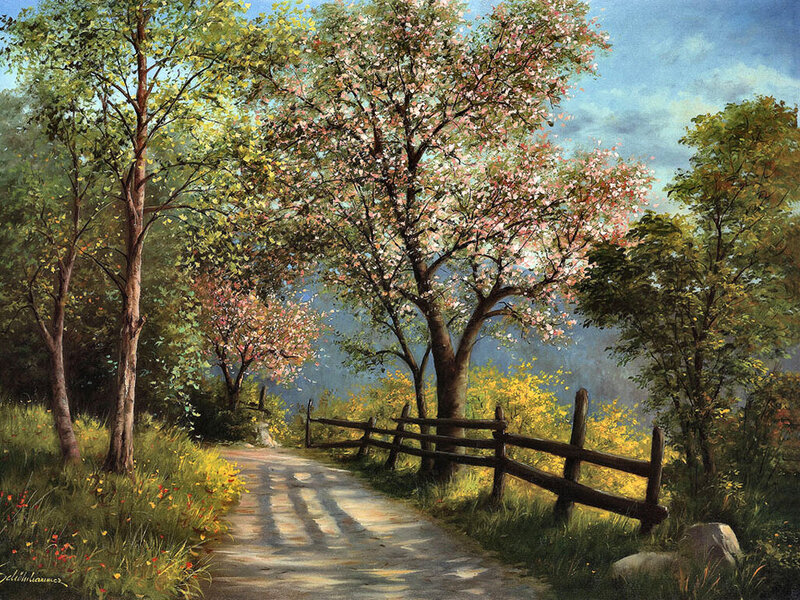 Path Through Blooming Trees — Green