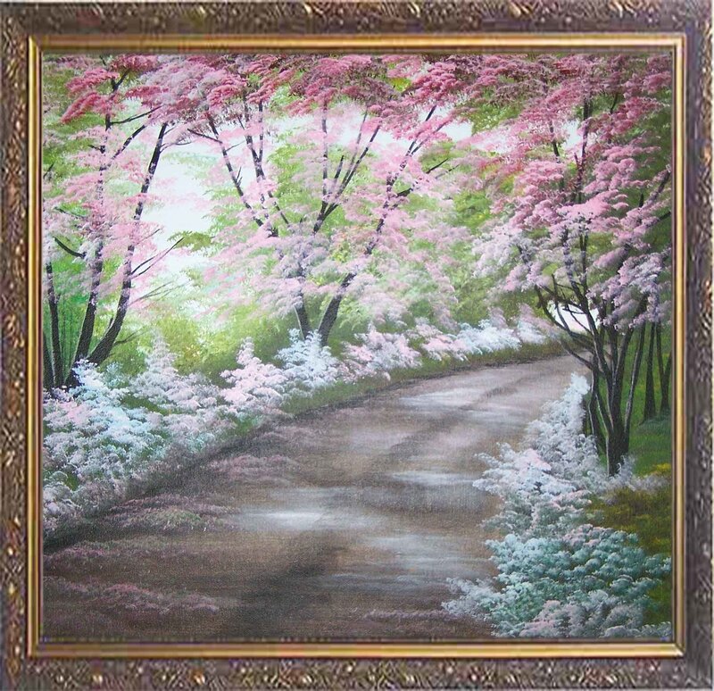 Path through cherry blossom trees