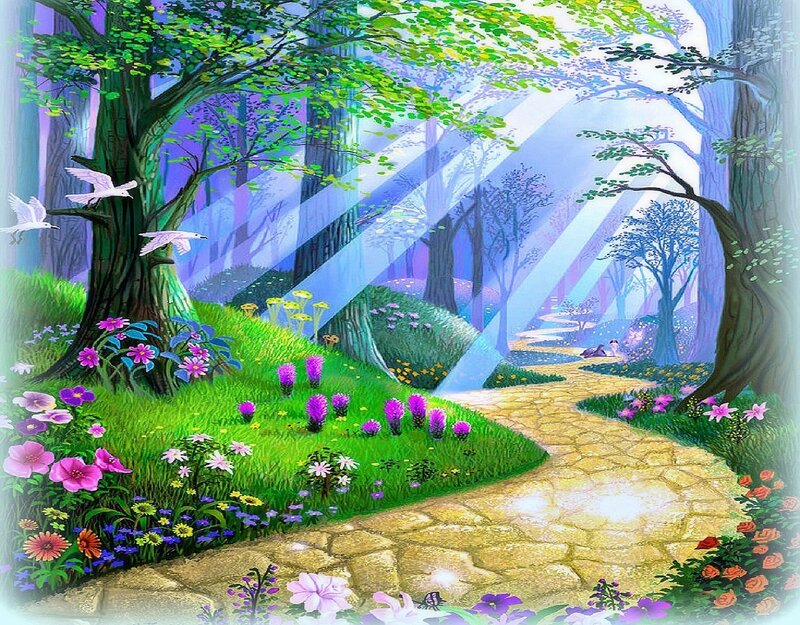 Path Through Enchanted Forest — Green, Serene, Morning
