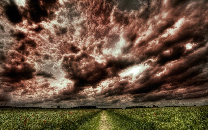 Path Through Field under Stormy Sky