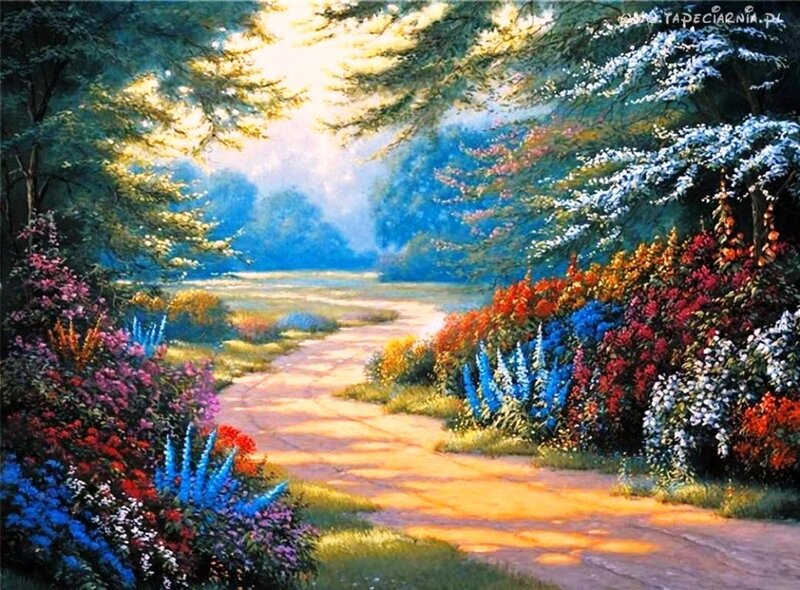 Path Through Flower Garden — Blue