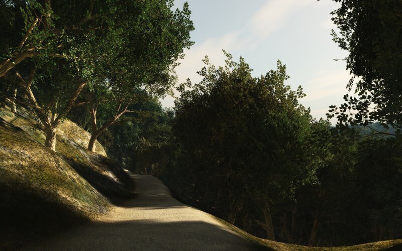 Path Through Forest — Green, Serene, Afternoon, 3d Render, Trees